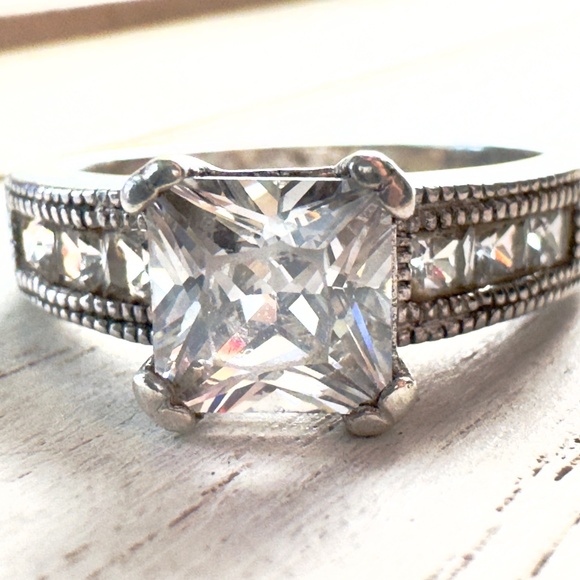 Sterling Silver 925 Princes Cut On  4 Prong Setting  Ring - Picture 1 of 8